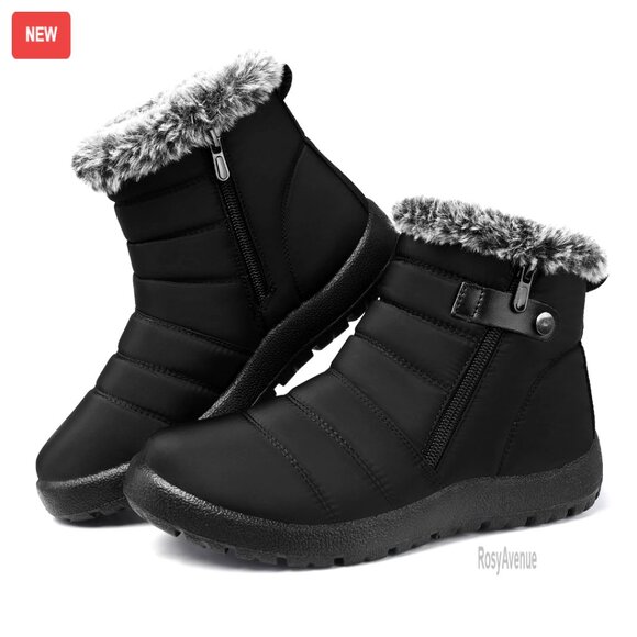 Women's Waterproof Fur Lined Snow Boots Non Slip Winter Ankle Booties
